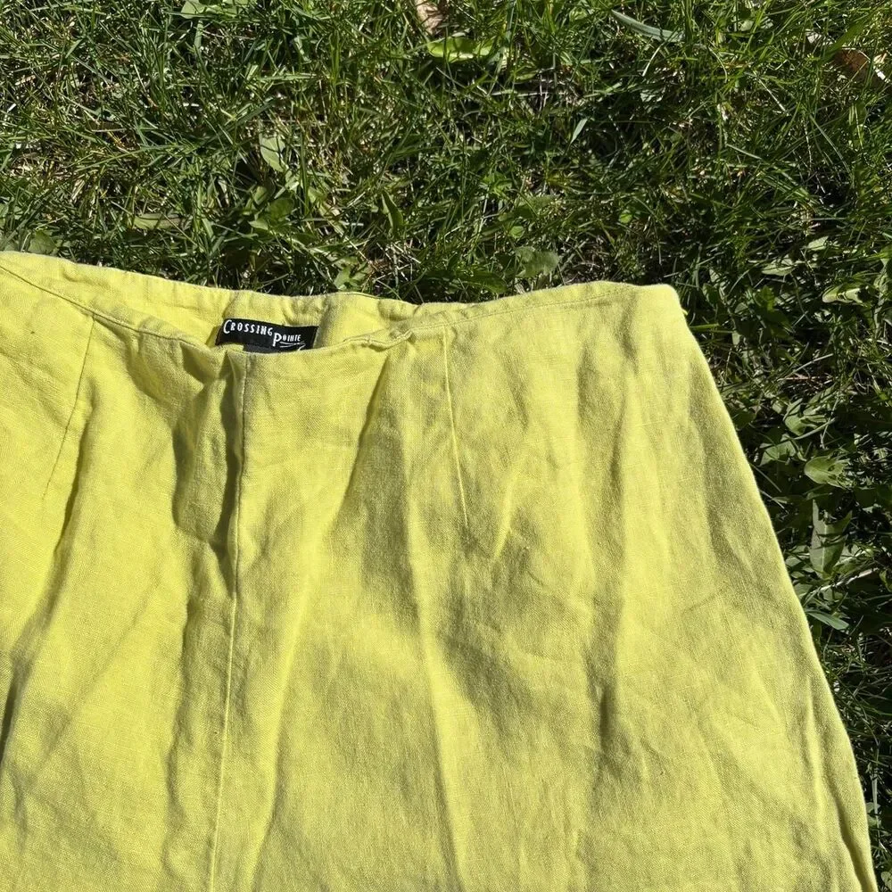 Vintage Yellow Linen Tailored Cropped Pants Size 18W